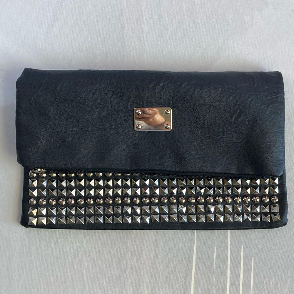 Fashion Studded Fold Over Zipper Clutch